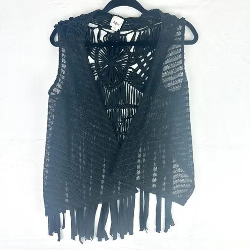 Daytrip Macrame Vest Size Small Fringe Black Boho Festival Western