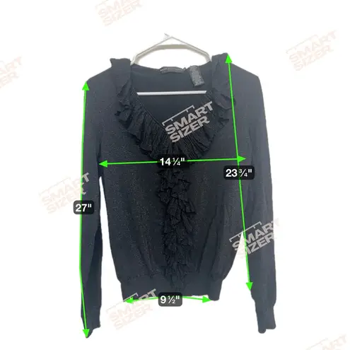 Dana Buchman Ruffle V-Neck Top Black Sparkle Knit S