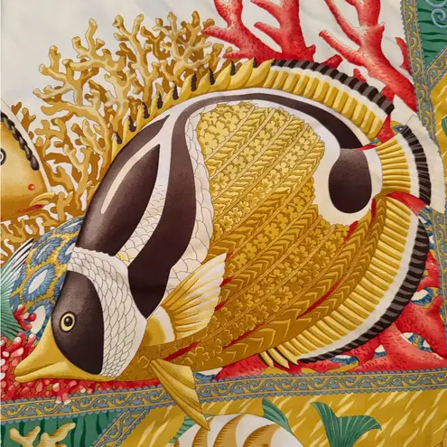 Salvatore Ferragamo Colorful Tropical Fish Silk Scarf, vintage