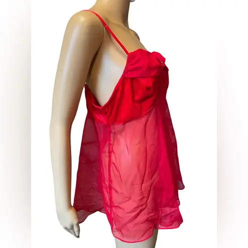 Je T’adore Vintage Red Velvet Chiffon Coquette Glam Luxe Sheer Lingerie Slip Top Size L