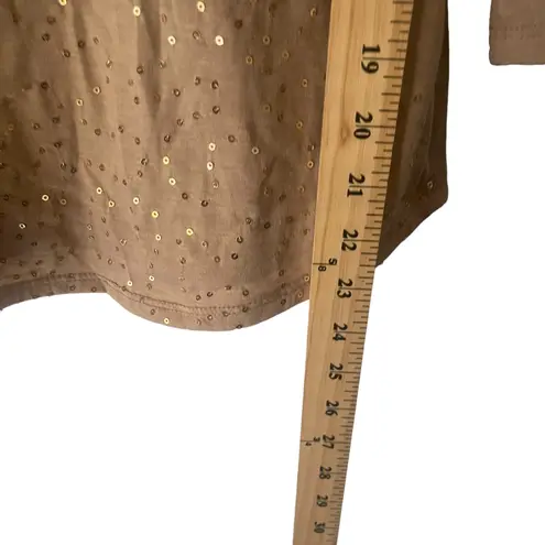 Coldwater Creek Women's Size XS Tan Sequin Swifty Party 3/4 Sleeve Top