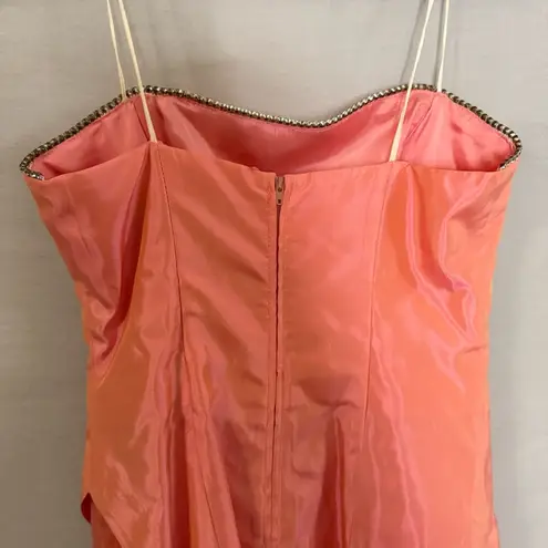 Morgan & Co Vintage Y2K Coral Prom Dress 5 Taffeta Strapless Iridescent Peach
