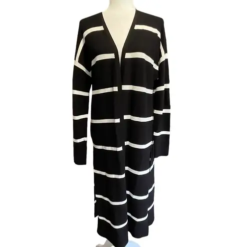 Lafayette 148 New York Size Medium Black White Stripe Long Knit Cardigan