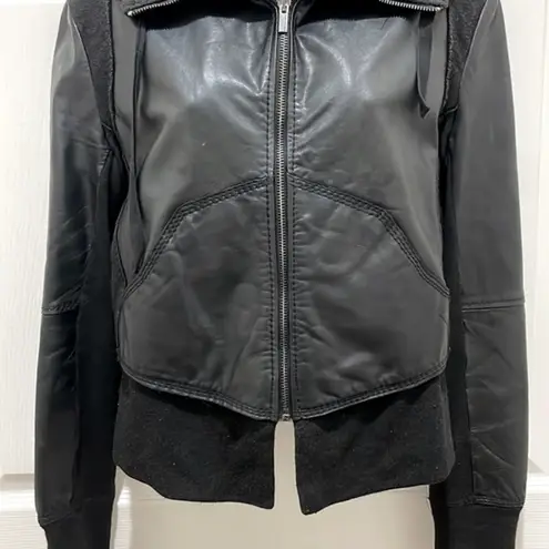 BCBGMAXAZRIA  Black Leather Oakley Hooded Jacket