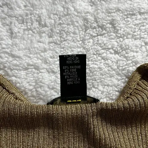 LAUREN Ralph Lauren Sweater Casual Size Small Brown Metallic Gold Short Sleeve