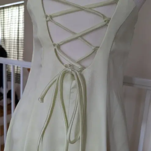 Betsy and Adam Vintage Y2K Prom Dress Chartreuse Delicate Floral Corset Fairy Regency Hoco