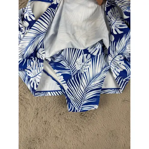 NWT Simply Fit Swimwear Skirt Skort Tankini Bottom Blue White Palm Leaf Print M Blue Size M