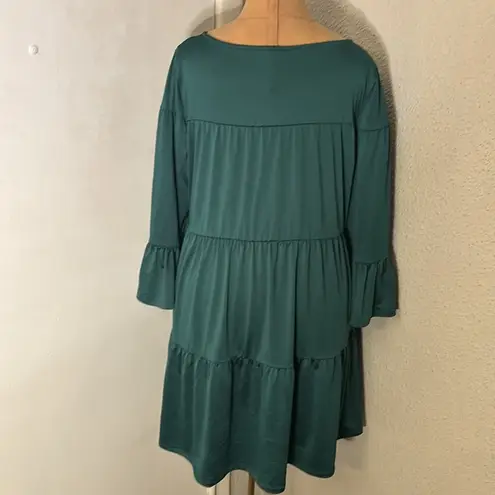 Agnes & Dora Holiday Babydoll Dress Emerald XS Flounce Sleeves Boho Festival