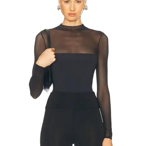 SER.O.YA Brandi Bodysuit in Black Large New Womens Long Sleeve Mesh Top