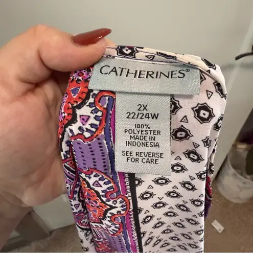 Catherines ‎ Multicolor Purple Pink White Floral Cardigan Kimono Open Front 2X