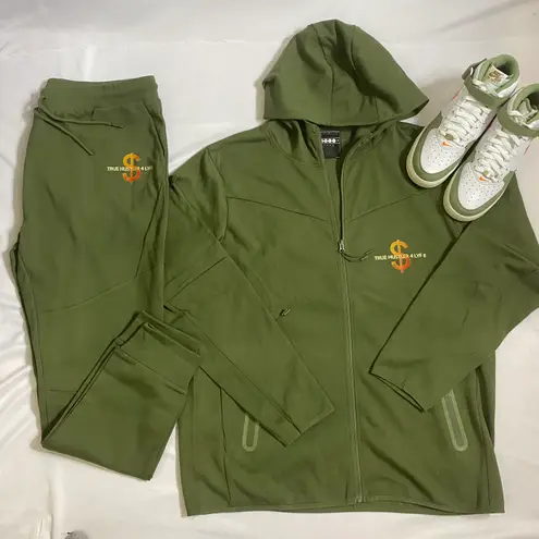 True Hustler 4 Lyfe Military Green 2 Piece Tech Jogging Suit