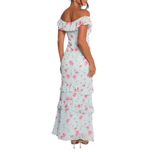 Petal and Pup NWOT Irelynn Floral Off-Shoulder Ruffle Tiered Blue Maxi Dress SMALL