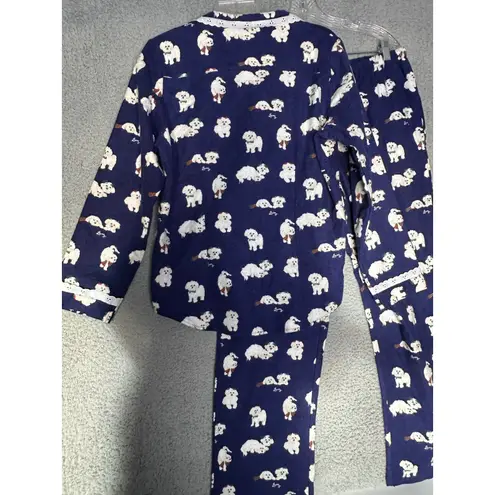 Lanz of Salzburg Navy Dog Print Pajama Set M 100% Cotton Button Up Pants Blue Size M