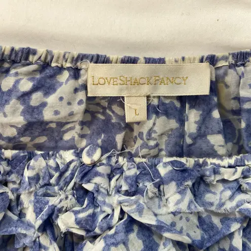 LoveShackFancy, cropped top Floral Ruffle Popover Top, Biscayne Blue Size L Size L
