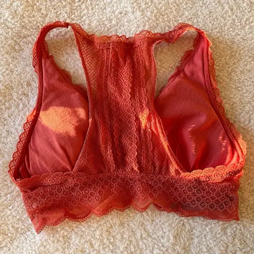 Aerie Coral Orange Lace Racerback Scallop Hem Bralette 