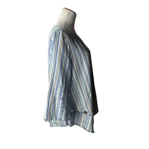 Ali Miles Linen Striped Blue Lagan Look Asymetrical Tunic Blouse Large