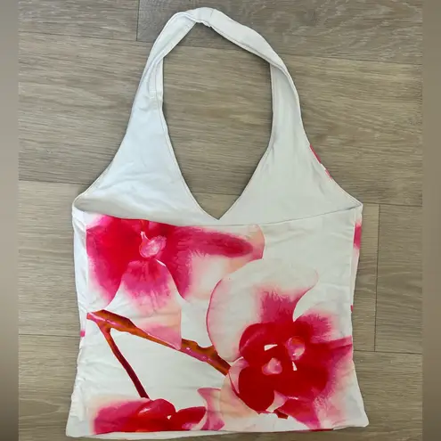 Supré Pink Orchid Print Halter Top – Size Small White