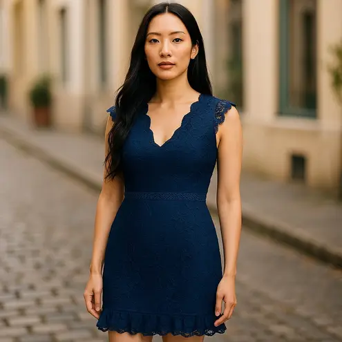 Cooper St. Womens Dress Size 4 Navy Blue Lace Sheath Deep V