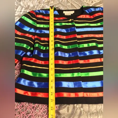Maggy London Colorful Ribbon on Black Blazer - Suit Jacket Size 14 Petites