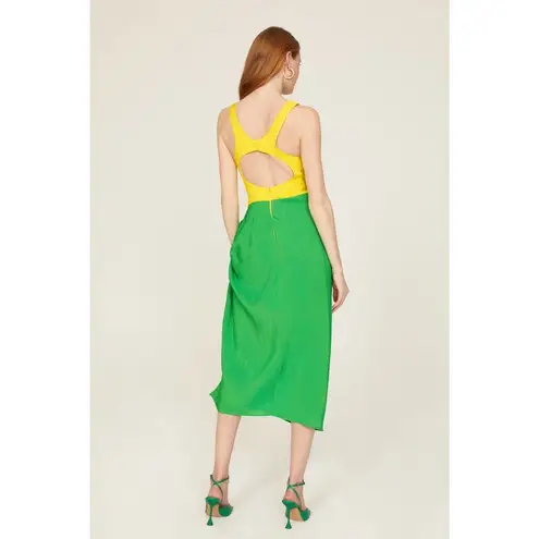 ROSIE ASSOULIN Women's Yellow Green Wrap Sarong Scoop Neck Beach Dress Size 6