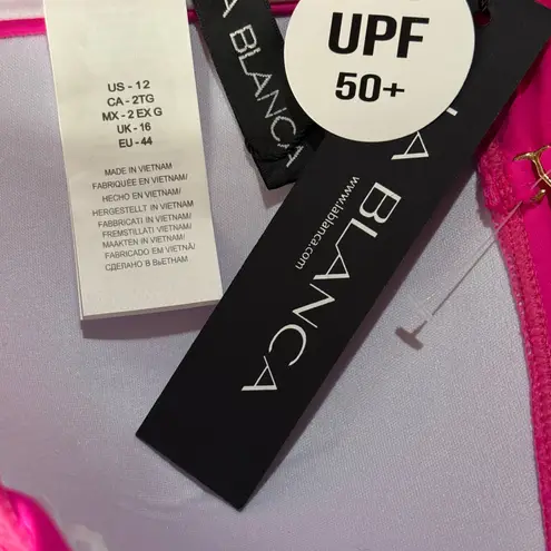 La Blanca SZ 12 Island Goddess Bandeau Bikini Swim Top UPF 50+ Ruffled Pop Pink