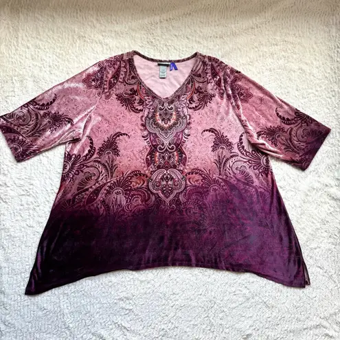 Catherines Velvet Asymmetric Top 3X WP Purple Paisley Whimsigoth Rhinestone Size undefined