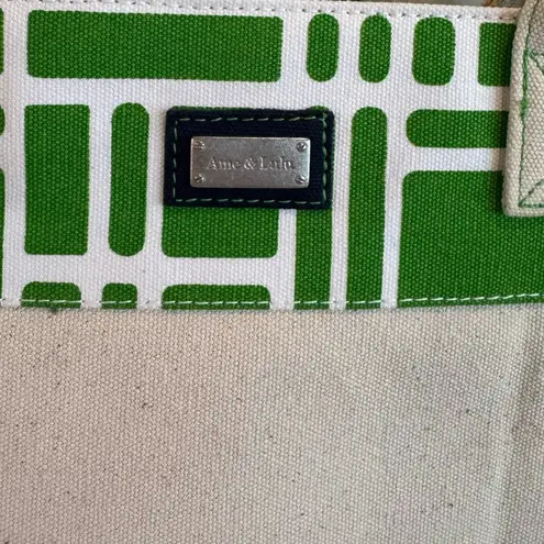 Ame & Lulu Beige And Green Canvas Tote Bag