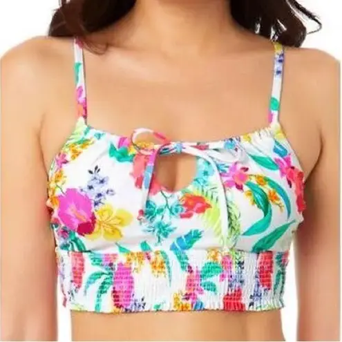 NWT Salt & Cove Retro Hibiscus Smocked Cami Bikini top White Size M