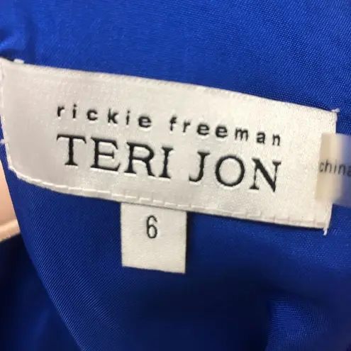 Rickie Freeman Teri Jon Royal Blue Illusion Neck Cocktail Dress Size 6