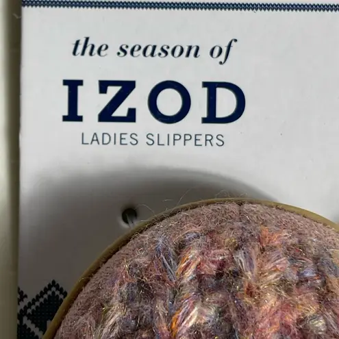 IZOD Ladies Knit Slippers Pink Multi Faux Fur Memory Foam Size S (5-6)