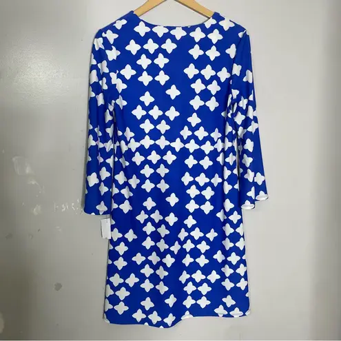 JUDE CONNALLY Lexie Blue‎ Tossed Star 3/4 Bell Sleeve V Neck Dress Size M Blue Size M