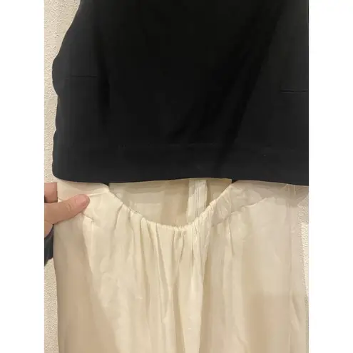 ALC Frank A.L.C. Dress Womens XS Black White Silk Sleeveless Midi Fit Flare Dip Dye USA