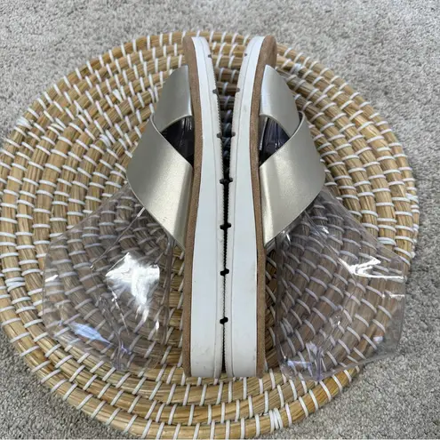 IZOD Women’s Alyssa Gold Pewter Cross Strap Slide On Sandals Comfort Size 8