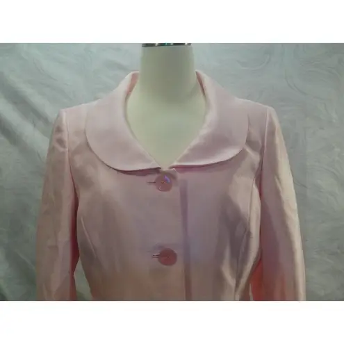 Kasper Women Career Skirt suit Size 10 Pink Satin Three Button Up Top