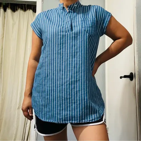 Weekend Suzanne Betro Blue Striped Women's Relaxed Tunic Loungewear Top Size S