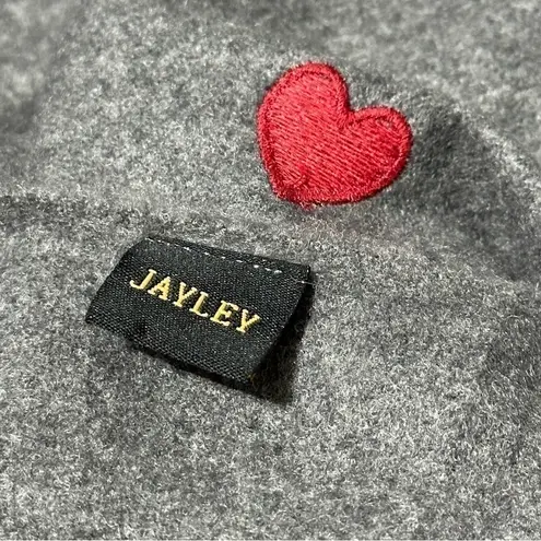 Jayley Women’s Size 27 x 78 Dark Grey Red Heart Embroidered Fringe Wrap Scarf Gray