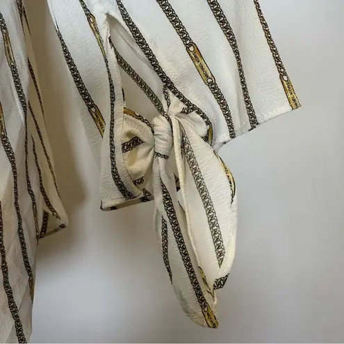 MICHAEL Michael Kors Logo Gold Chain Blouse Cuff With Tie Women’s Size Medium