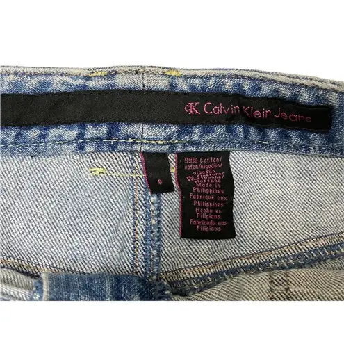 Calvin Klein CK  Jeans Short Denim Skirt Size 9 Flap Pockets Keyring Light Wash