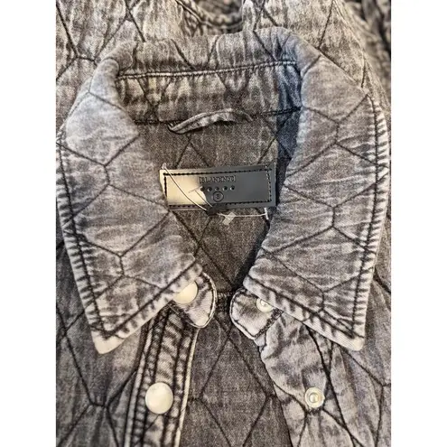 BLANKNYC Womens Jacket Gray Button Up Quilted Shacket Acid Wash Outdoor Small Black