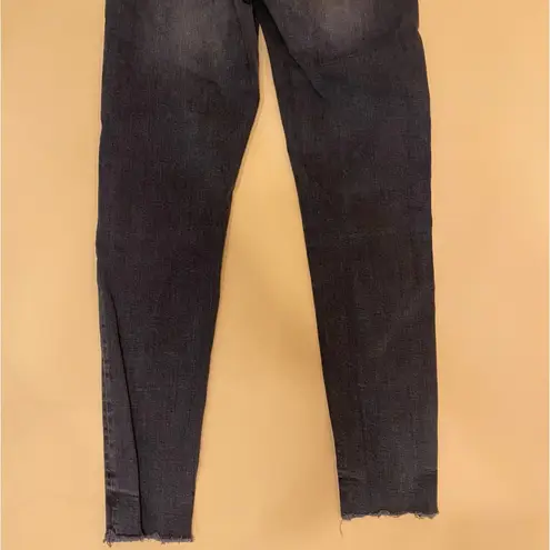 ZARA  Black Faded Distressed Mid Rise Raw Hem Denim Skinny Jeans Size 4