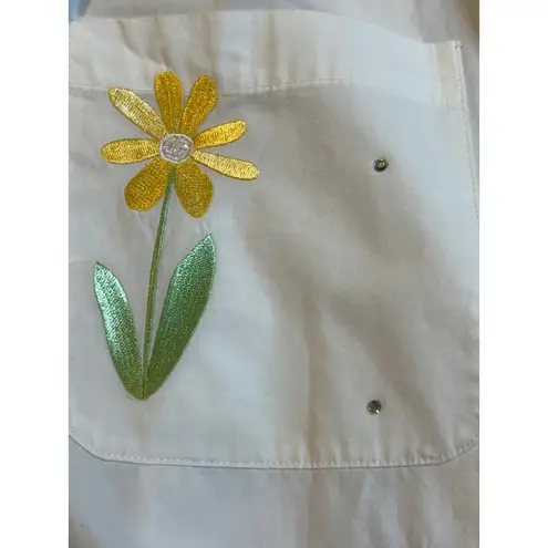 Vintage The Quacker Factory Womens Button Up Top Size 1X Embroidered Floral Bees White