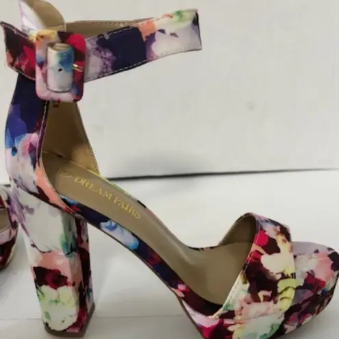 Dream Paris Dream Pairs Floral Hi Lo Open Toe Ankle Strap Chunky Heel Pink White Red Sz 8.5
