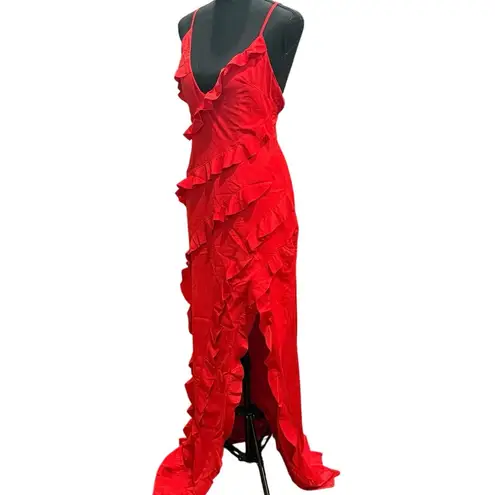 NWT Club L Red Ruffle Plunge Maxi Dress US 4 Holiday Party Wedding Formal Sexy