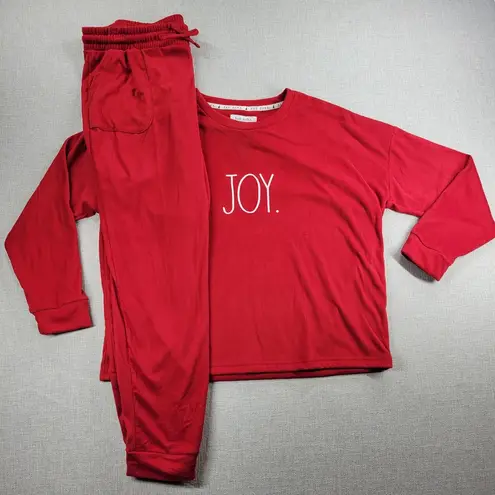 Rae Dunn  Womens Pajama Set Size L Red JOY Holiday Pull On Sweatshirt & Pants NEW