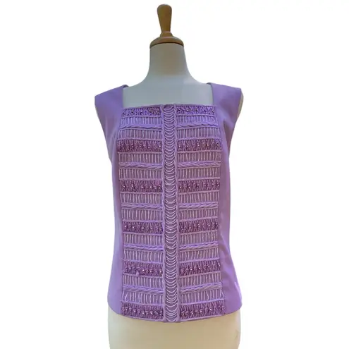 Louise Ricci Top Blouse Sz 18 Purple Beaded square Neckline Rhinestone Y2K Glam
