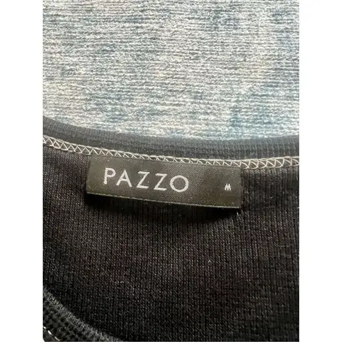 Pazzo Black Asymmetrical Waffle Knit Crop Top with Contrast Stitching Medium Black