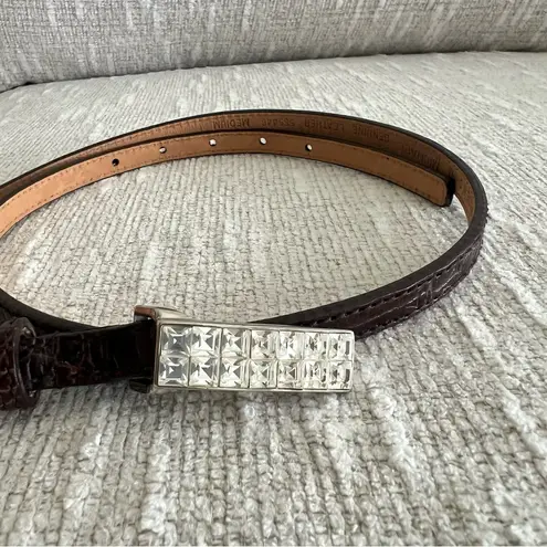 MICHAEL Michael Kors Dark Brown Crystal Embellished Buckle Leather Belt