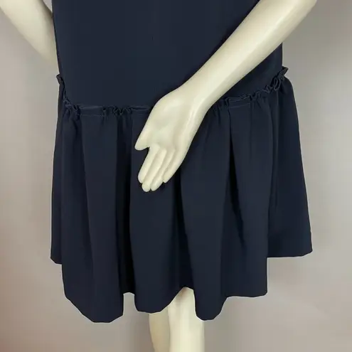FRNCH Dress Navy Blue Ruffle Skirt Drop Waist Size M/L Medium Large Minimalist