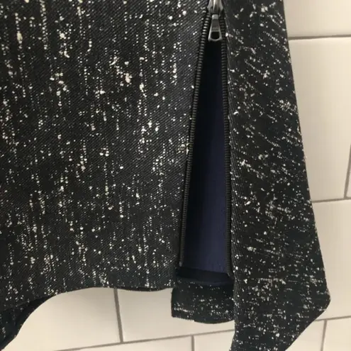 Adeam Dress 8 Fit & Flare Virgin Wool Paint Splatter Zipper Navy Blue Side Panel