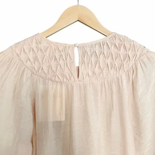 Downeast NWT Pleated Yoke Long Sleeve Blouse Light Beige Blush Size Small NEW